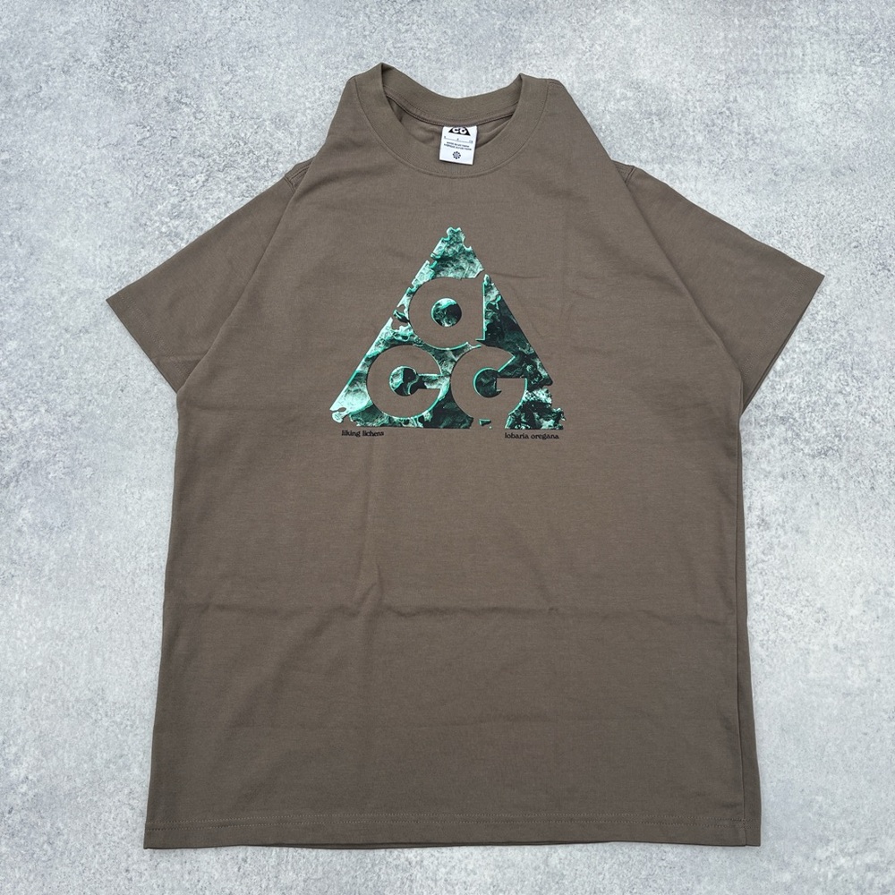 Nike ACG Y2K Style Monolith Light Brown Grey Hiking Graphic Heavyweight T-Shirt